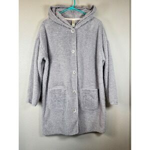 Jessica Simpson Cozy Hooded Cardigan Sweater Gray Sparkle Button Front Pockets M